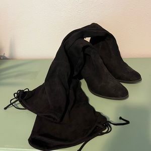 Size 9 black over the knee suede wedge heel boots